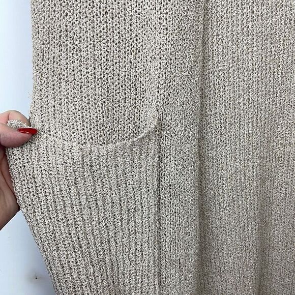 Kye Mi Women's Knitted Open Front Bishop sleeve Long Cardigan Sweater Tan Small - Picture 6 of 11